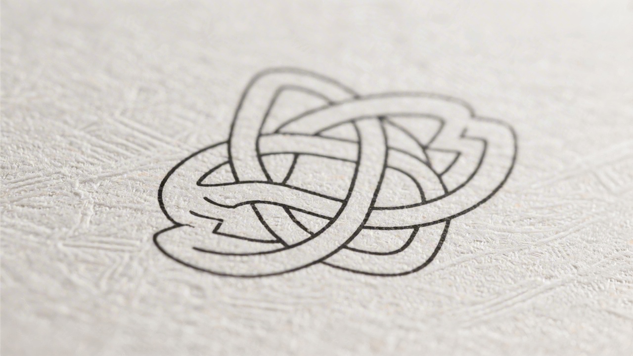 Close-up of a minimalist Celtic line motif printed on textured paper, showing subtle geometric patterning used to inspire modern Irish branding aesthetics.