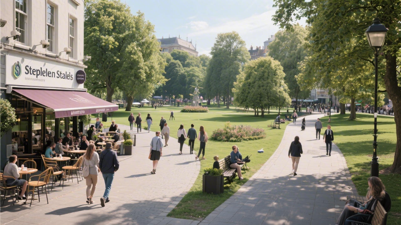 Pedestrians walking along a Dublin city street lined with historic brick buildings, showcasing the everyday cultural context that inspires local branding decisions.